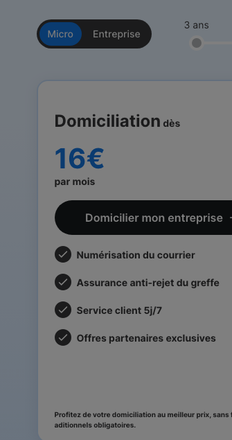 SeDomicilier: тариф «Domiciliation» от 16 €/мес, что входит